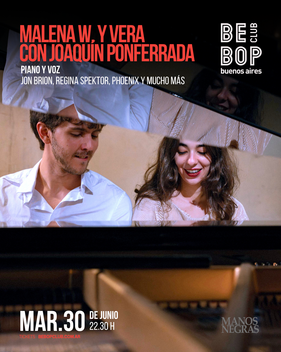 Malena W. y Vera con Joaquín Ponferrada | Piano y Voz | Jon Brion, Regina Spektor, Phoenix y mucho más | 30/06/2026